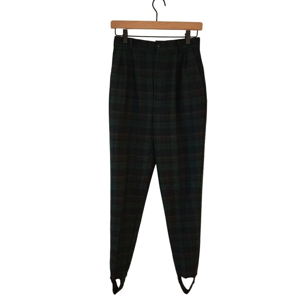 VTG High Waisted Green Plaid Stirrup Pants Trousers Made in USA 2-4 (VTG 5/6)